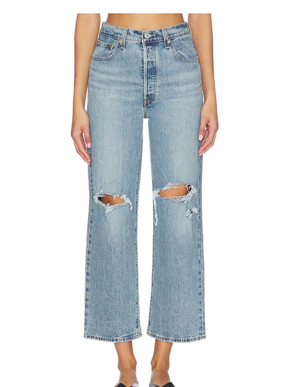 Levi's Light Blue High-Rise Distressed Cropped Jeans